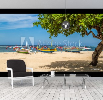 Picture of Beach in bali three boats ready to sail